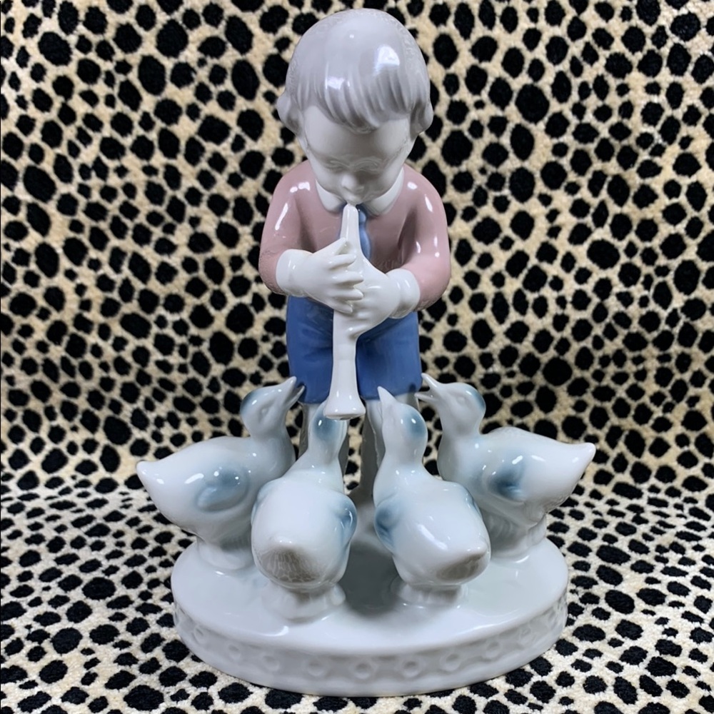 Gerold Porcelain Bavaria Western Germany Boy Horn Duck Figurine
